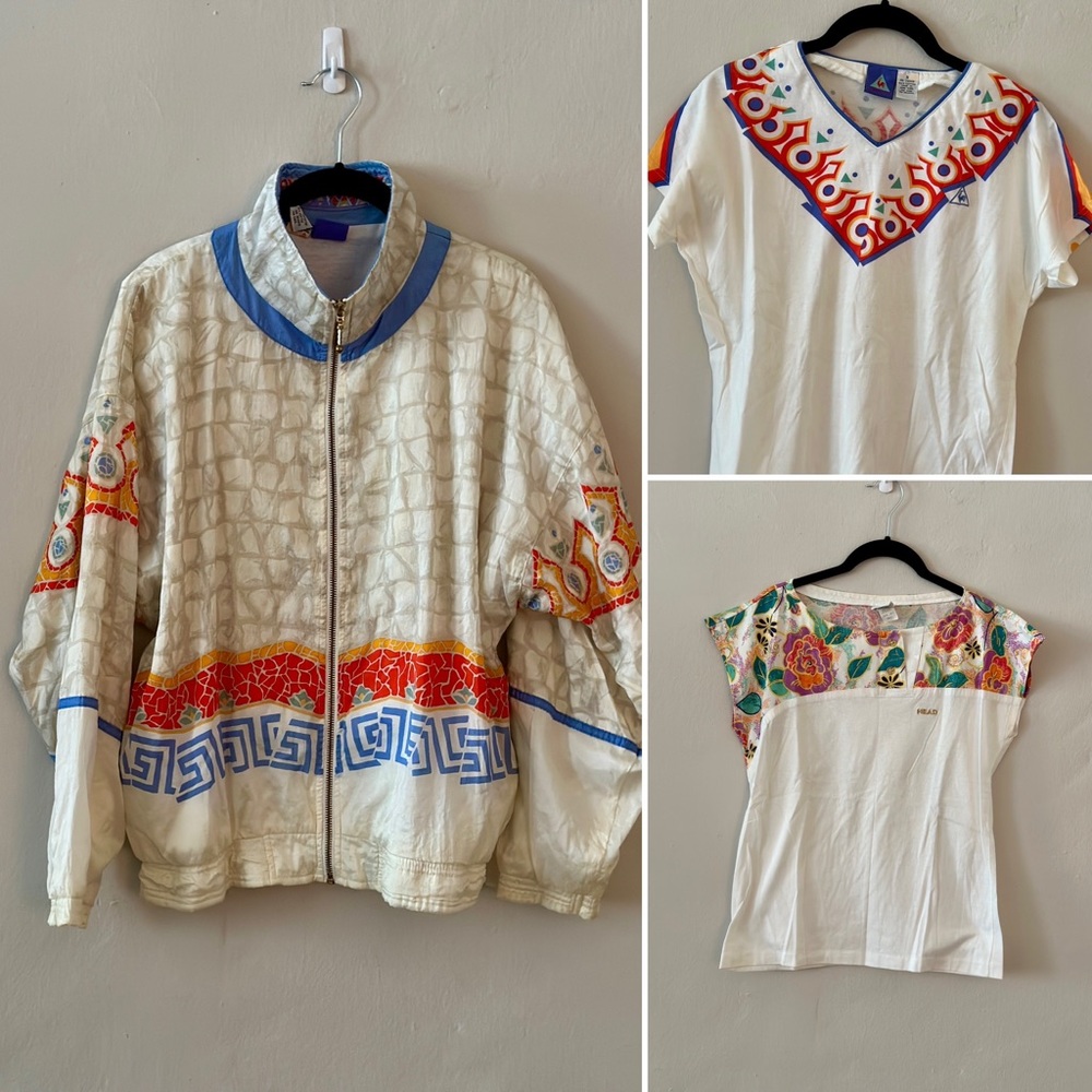 Le Coq Sportif VTG 80s ZipUp Retro Ladies Sports Track Jacket/Top Set+Head Tee